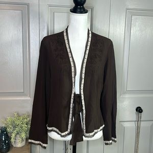 NWT The Limited Brown Silk Tie Front Blouse Top  Size L